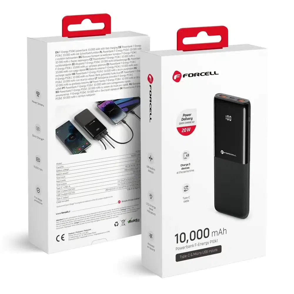 FORCELL Powerbank F-Energy P10k1 PD 20W QC 10000mah crna