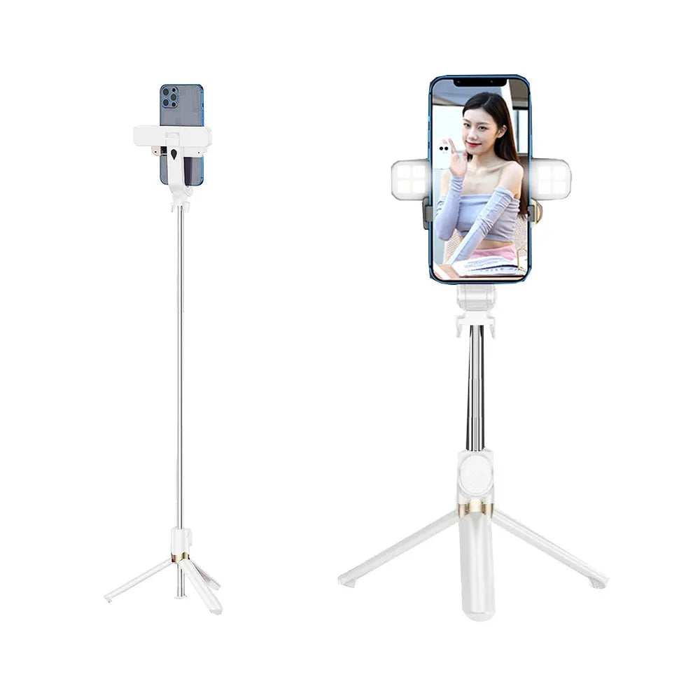 Set / selfie držák s bluetooth dálkovým ovládáním a stativem LED RING SSTR-20 bílý