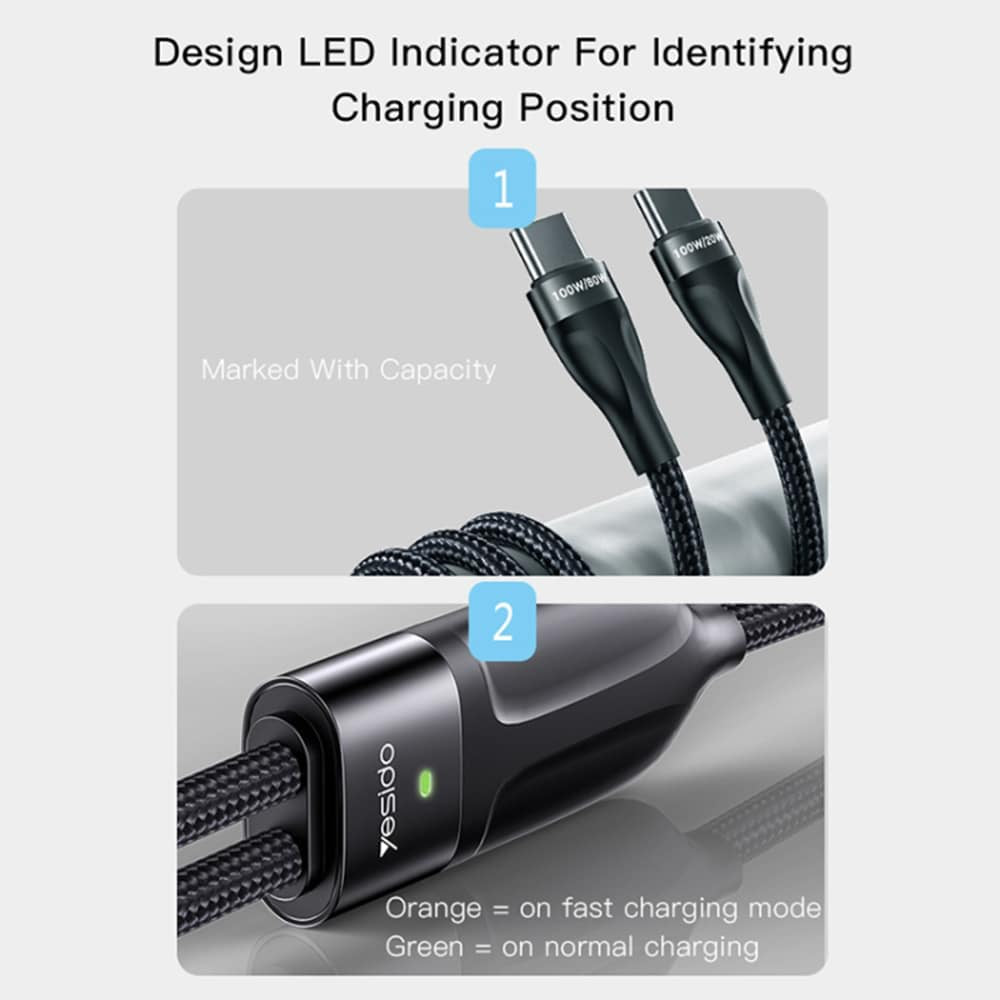 Yesido - datový kabel (CA88) - Type-C na 2 x Type-C 100 W 480 Mbps 140 cm - černý