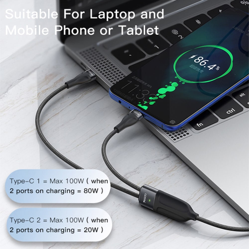 Yesido - datový kabel (CA88) - Type-C na 2 x Type-C 100 W 480 Mbps 140 cm - černý