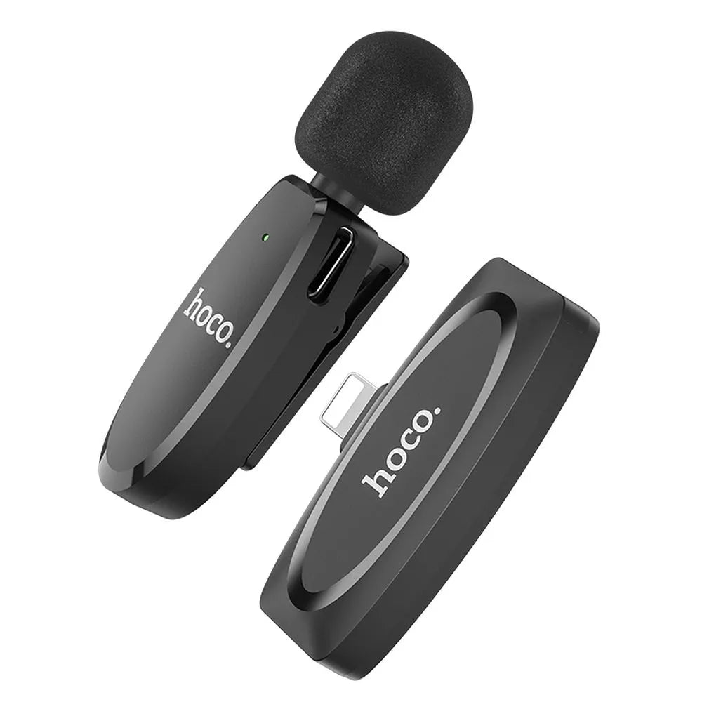 Bezdrátový lavalier mikrofon HOCO pro iPhone Lightning 8-pin L15 černý