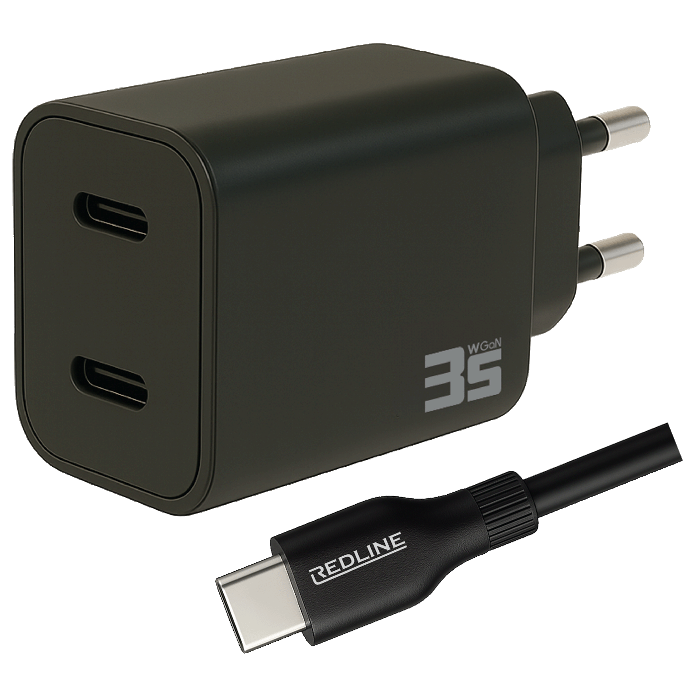 REDLINE Punjač sa USB-C kablom, 2 x USB-C, brzi, 35W, GaN - PQ351CC+CC1.2M60W