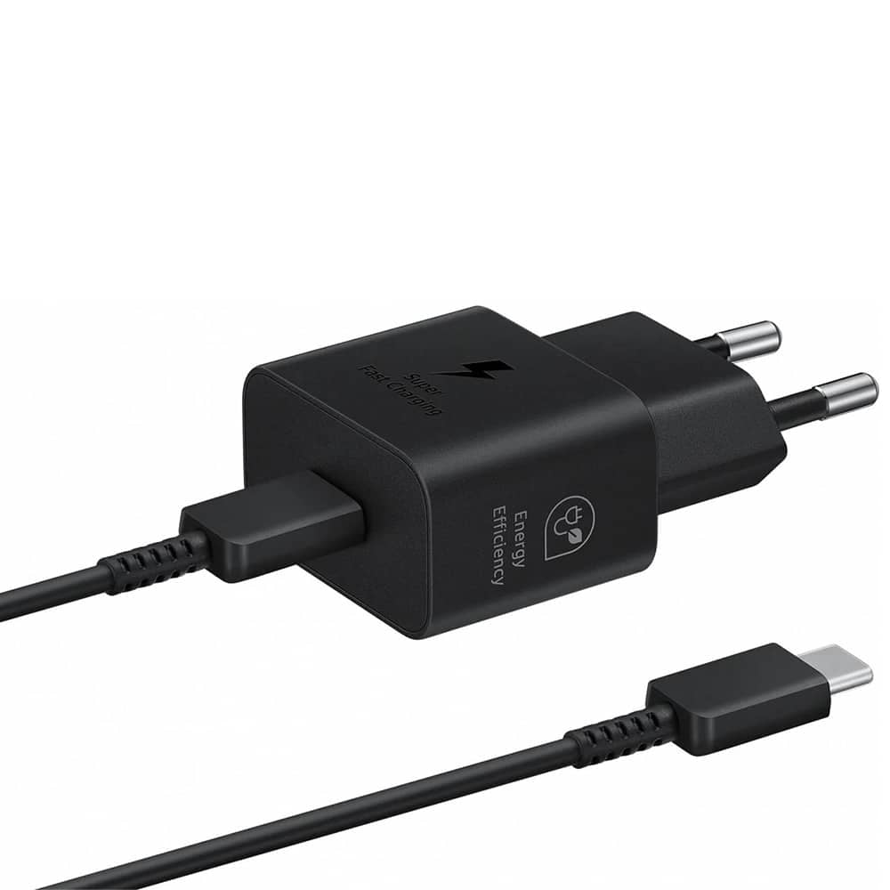 Samsung - Originalni zidni punjač T2510 (EP-T2510XBEGEU) - Type-C 25W super brzo punjenje s kabelom USB-C - crni