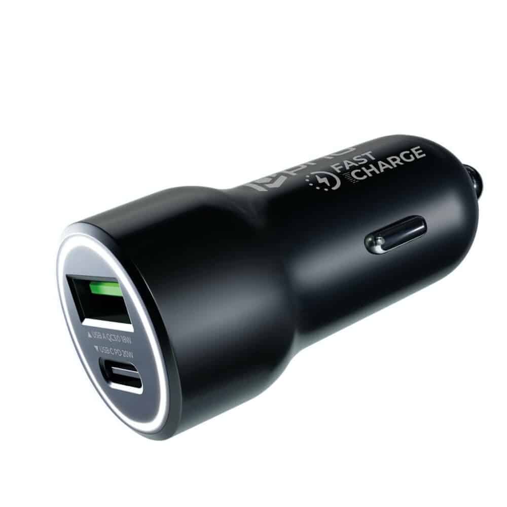 Prio Fast Charge autonabíječka 20W PD (USB C) + QC 3.0 (USB A) černá