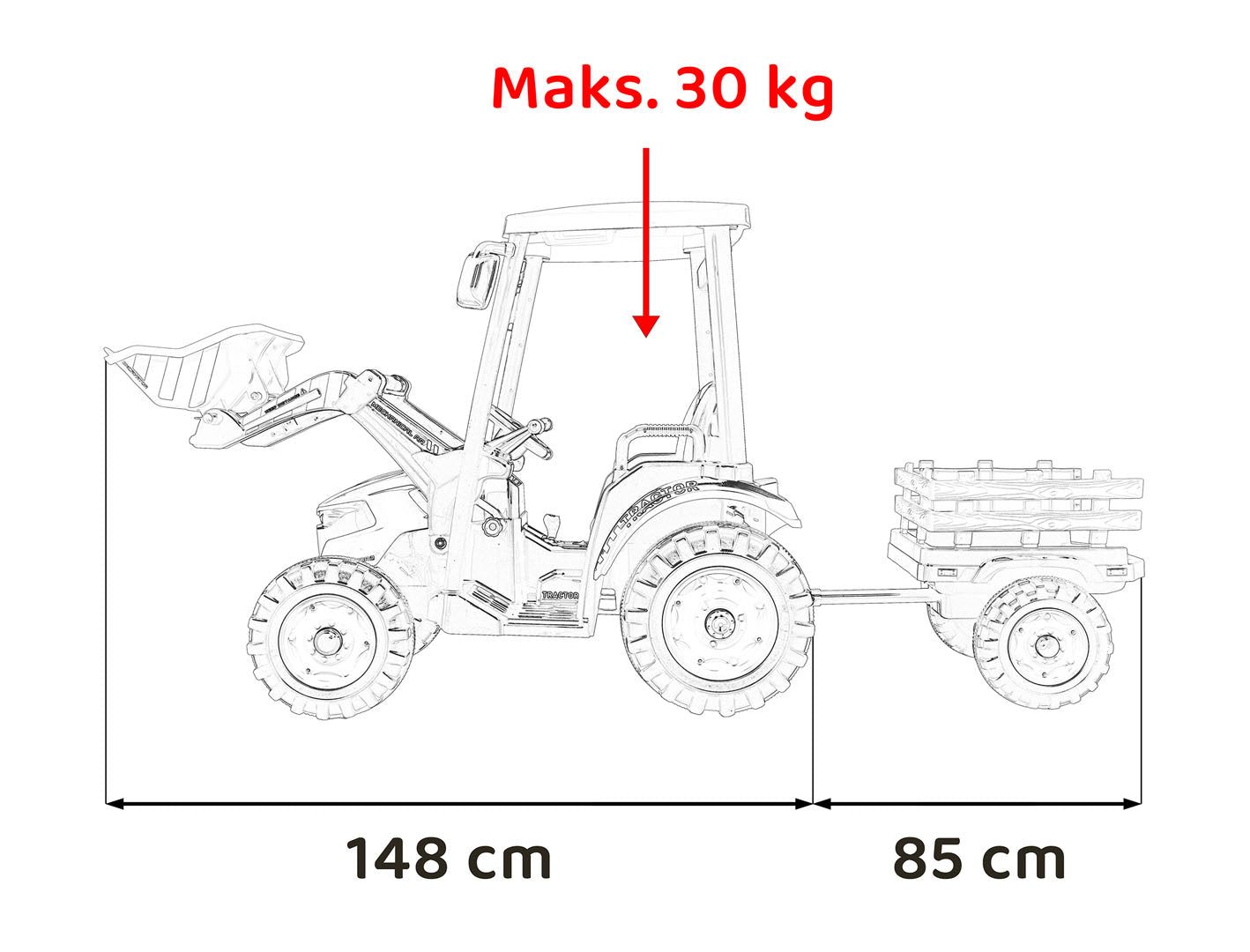 Traktor na akumulator s prikolicom MEGA D68 - zeleni