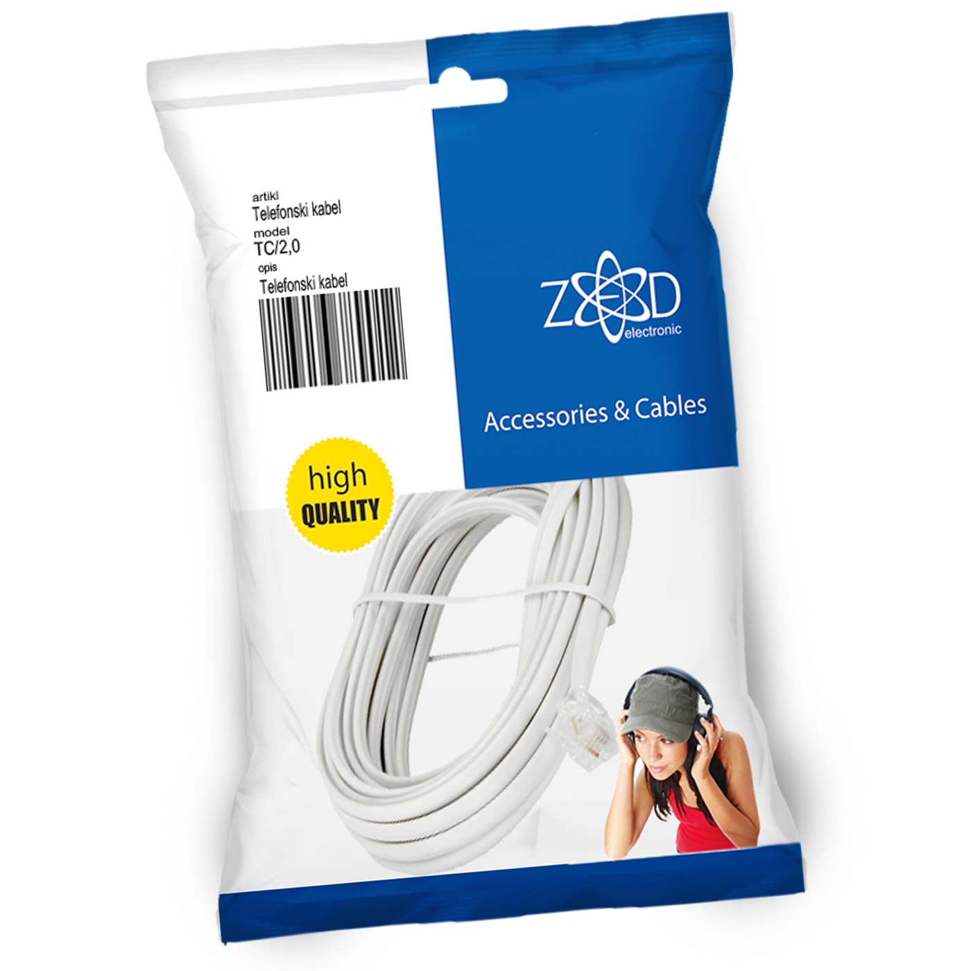 ZED electronic Telefonski kabel sa konektorima, dužina 2 metra - TC/2,0