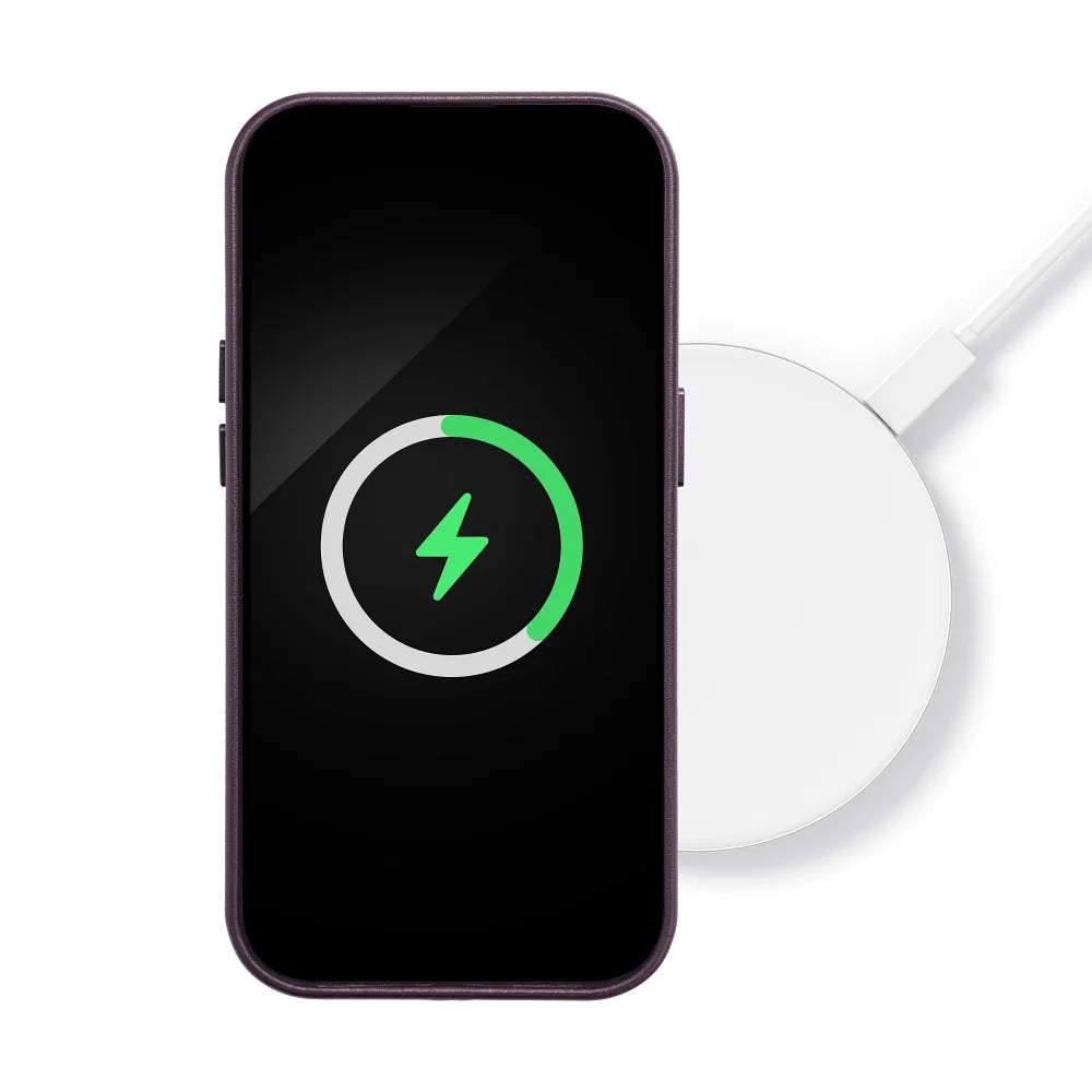 Kožené pouzdro Mag Cover kompatibilní s MagSafe pro iPhone 14 tmavě fialové