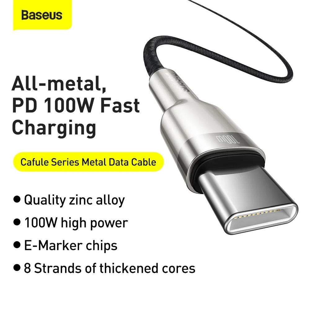 BASEUS kabel Type-C na Type-C PD100W Power Delivery Cafule kovový kabel 1 metr černý