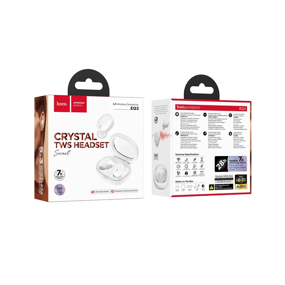 Bezdrátová / Bluetooth stereo sluchátka HOCO TWS Smart true EQ3 bílá