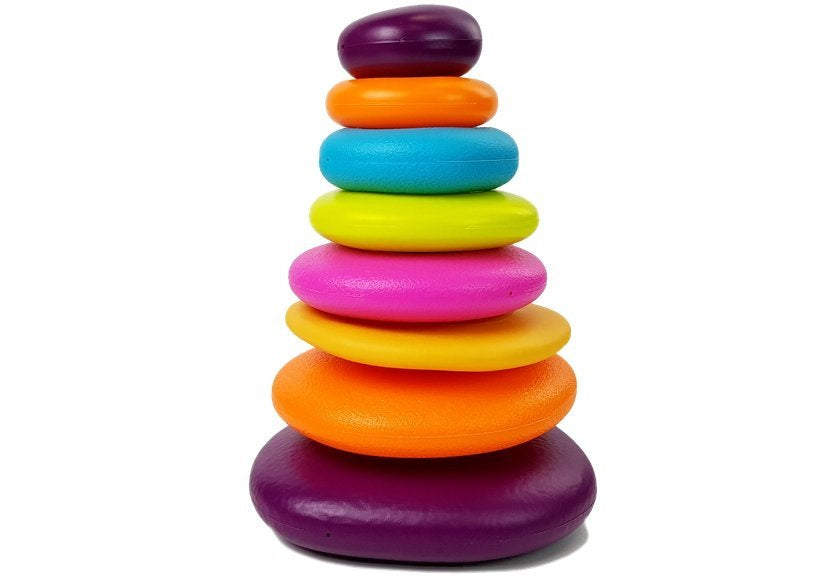 A pyramid of colorful hoops for a baby