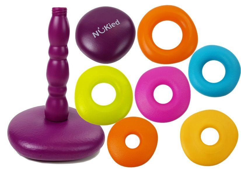A pyramid of colorful hoops for a baby