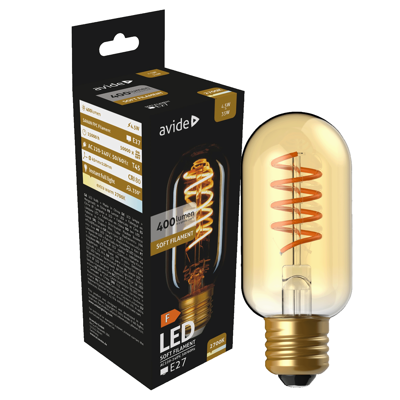 Avide Žarulja,LED,4.5W,E27,2700K,230V AC,topla bijela svjetlost - Soft Filament ST58 4.5W E27