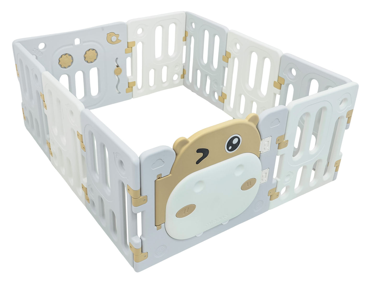 Modularna ogradica za bebe sa lopticama Hippo - bijelo/smeđa