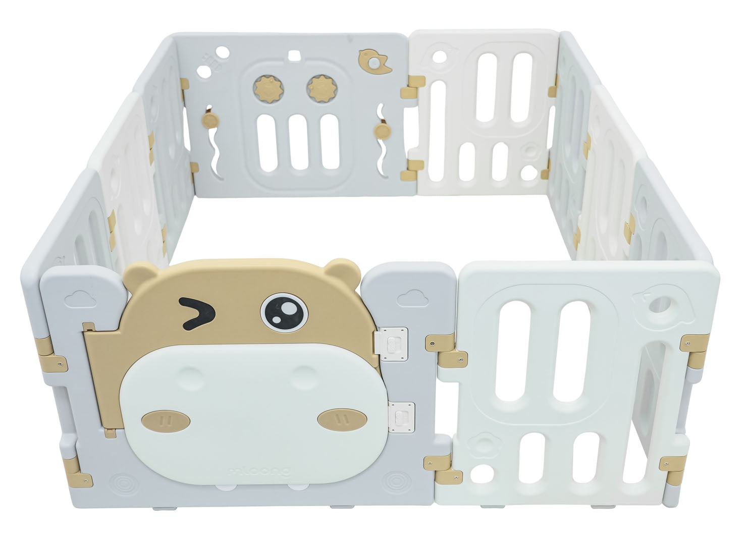Modularna ogradica za bebe sa lopticama Hippo - bijelo/smeđa