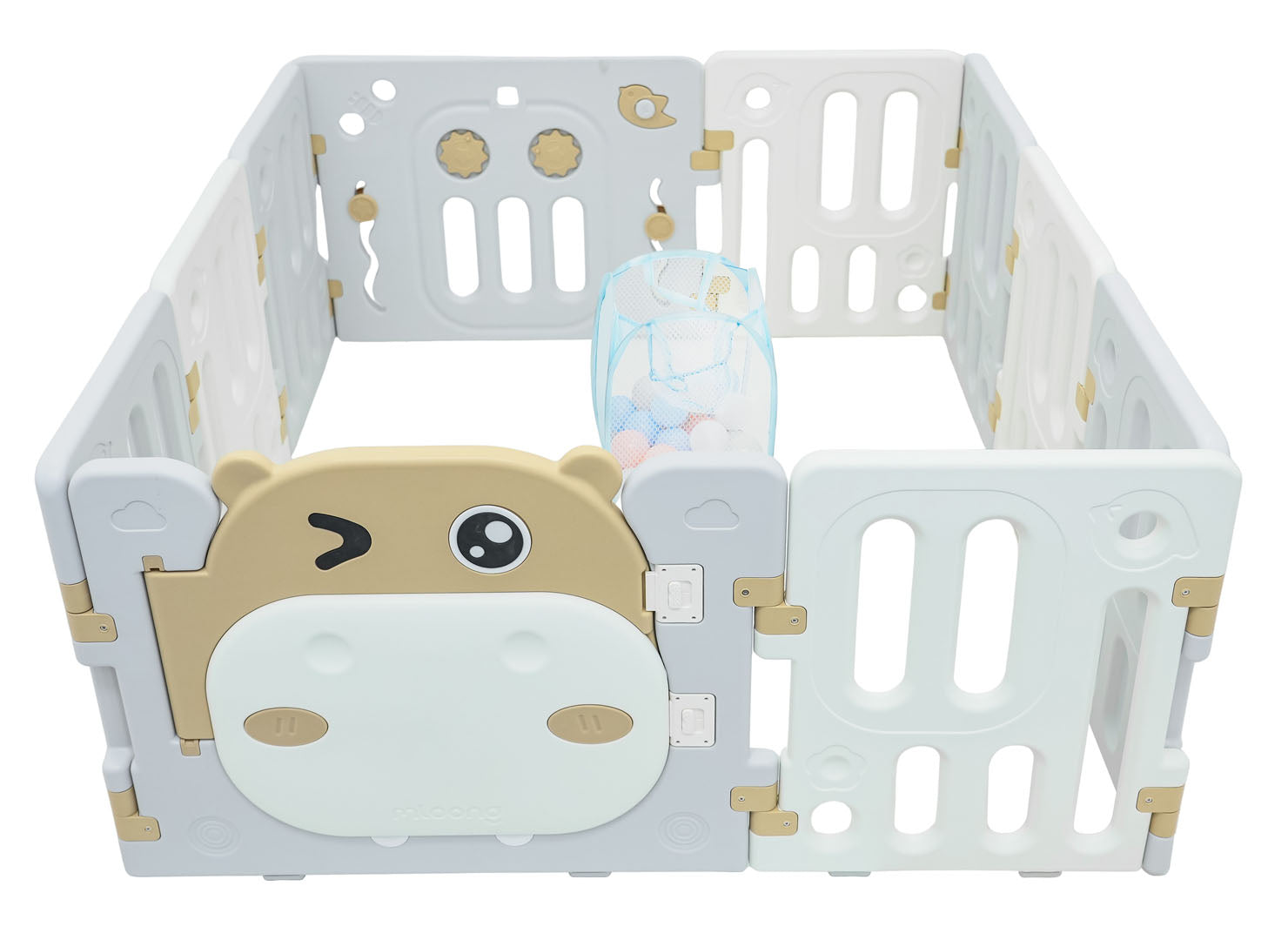 Modularna ogradica za bebe sa lopticama Hippo - bijelo/smeđa