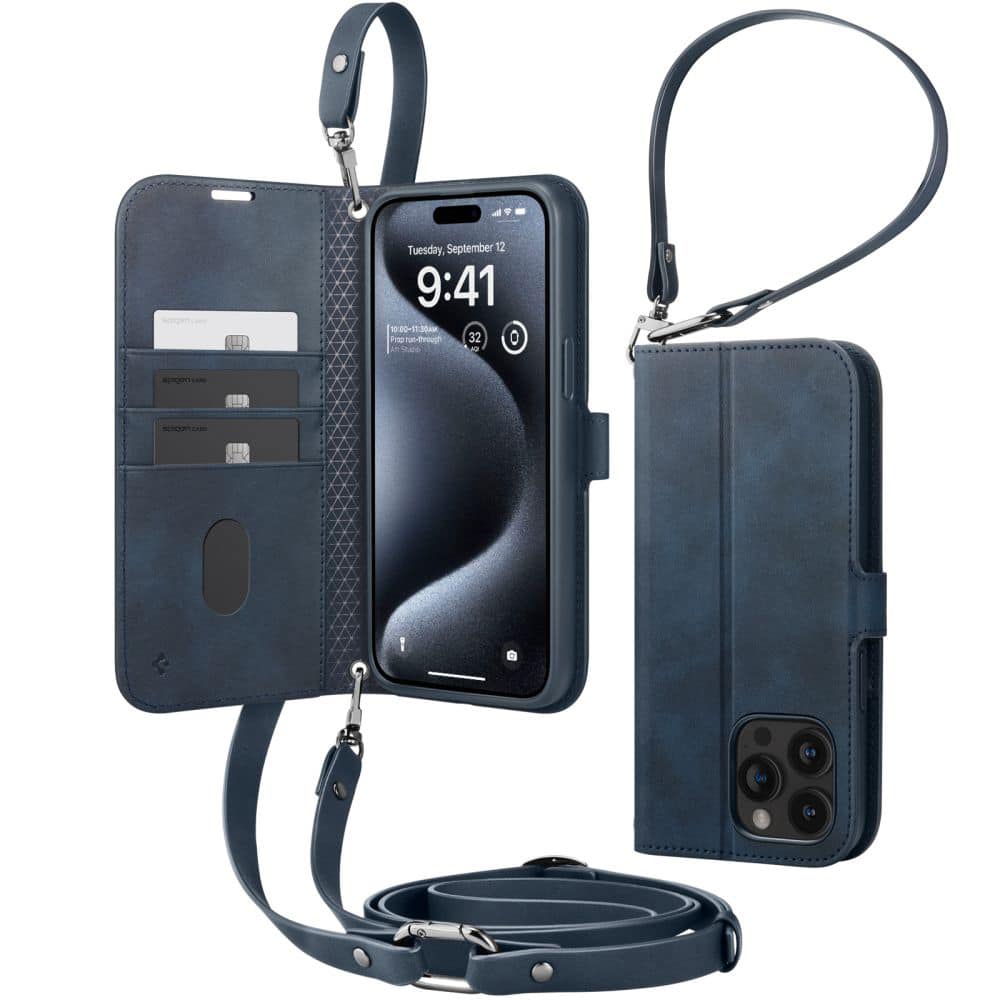 Pouzdro Spigen Wallet S Pro pro iPhone 15 Pro Max – tmavě modrá