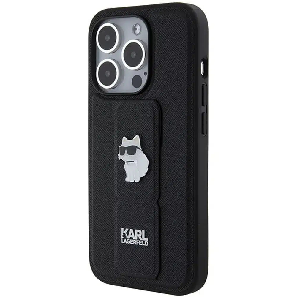 Originální pouzdro KARL LAGERFELD Hardcase KLHCP14XGSACHPK pro iPhone 14 Pro Max (Gripstand Saffiano choupette PIN / černá