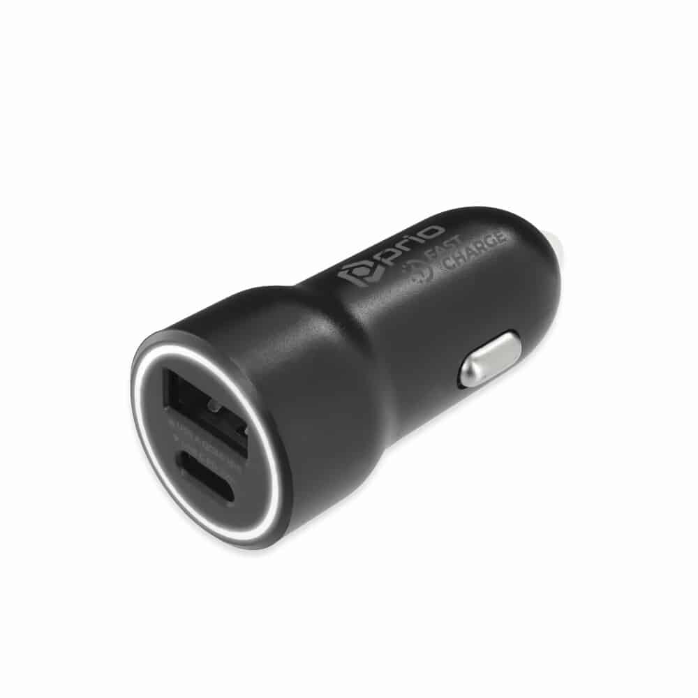 Prio Fast Charge autonabíječka 20W PD (USB C) + QC 3.0 (USB A) černá