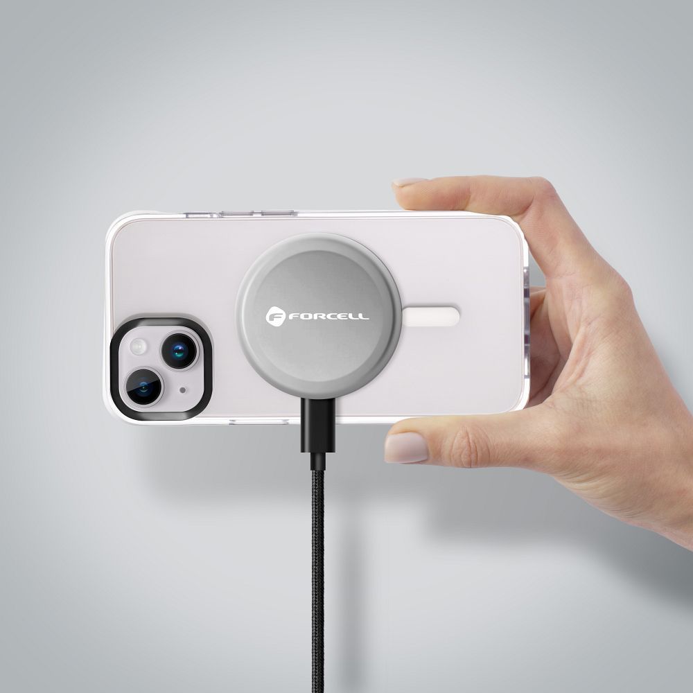 Forcell F-Energy Smart Charge USB C Qi2 15W MagSafe kompatibilan punjač s odvojivim kabelom od 150cm -srebrni