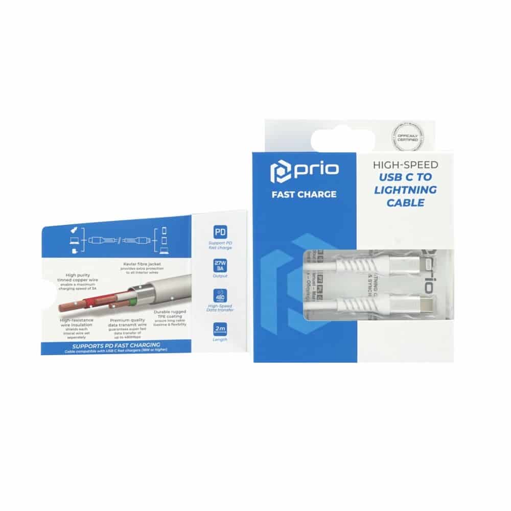 Prio Charge & Sync USB C na Lightning kabel s certifikací MFi 2m bílý