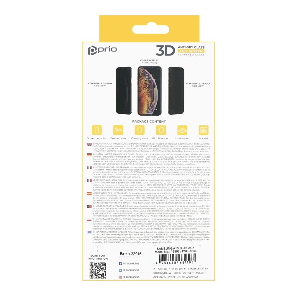 Prio 3D Anti-Spy tvrzené sklo pro Samsung A13 5G černé