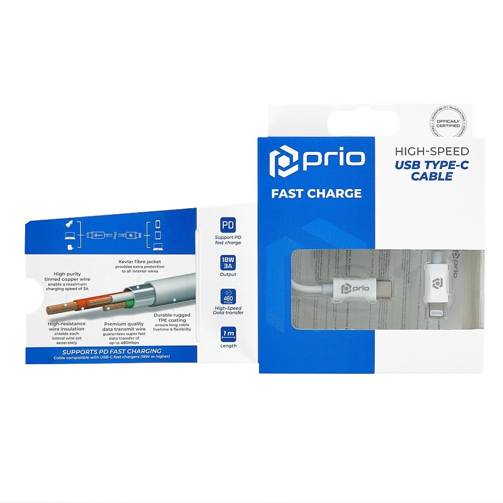 Prio Charge&Sync USB C na Lightning kabel MFi certifikovaný 1m bílý
