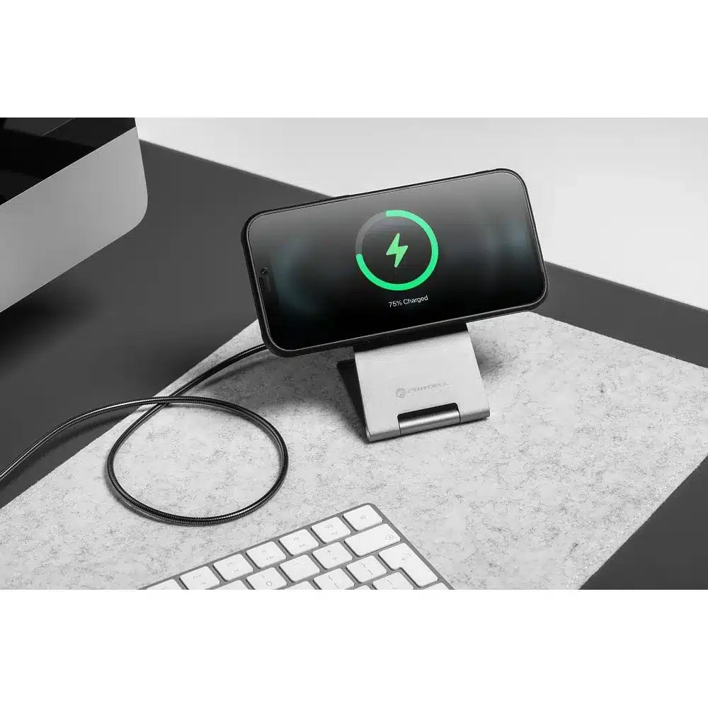 FORCELL F-ENERGY Flip Charge Qi2 15W MagSafe kompatibilní bezdrátová nabíječka stříbrná