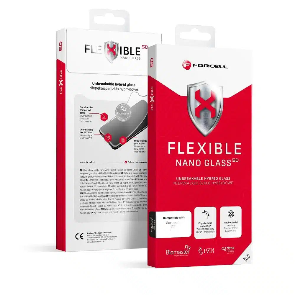 Forcell Flexible Nano Glass 5D za Samsung Galaxy S22 Ultra crni (Hot Bending) radi skener otiska prsta
