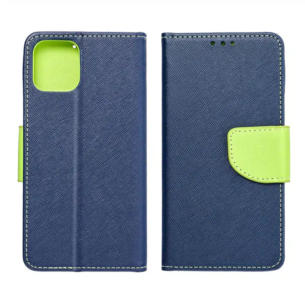 Pouzdrové pouzdro Fancy Book pro MOTOROLA MOTO G14 tmavě modré / limetkové
