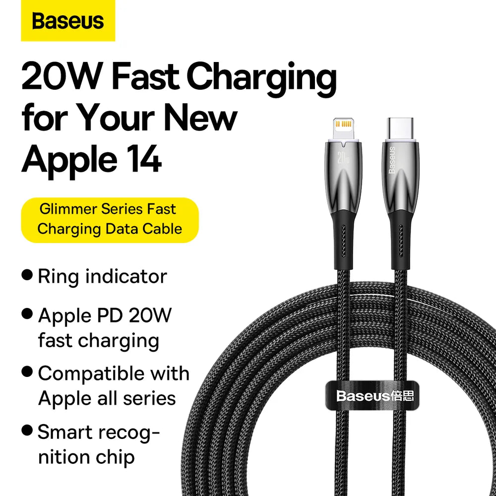 BASEUS kabel Type C pro Apple Lightning 8-pin Power Delivery 20W Glimmer Series CADH000101 2m černá