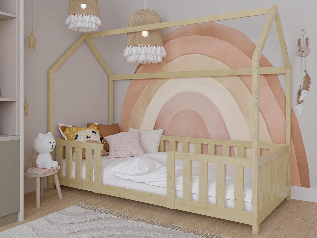 Dětská postel domeček 80x160 s bariérou a roštem D8