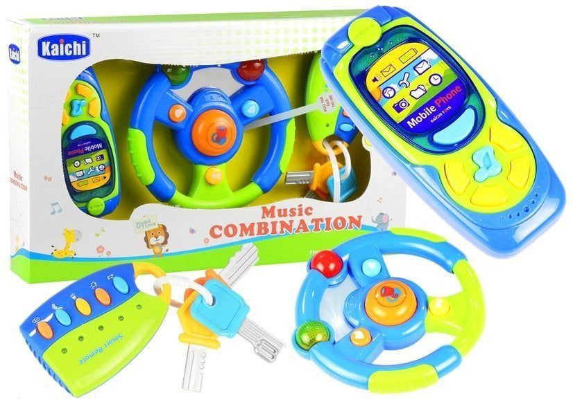 Set za dječji auto, ključevi, volan, mobitel - plavo/zeleni