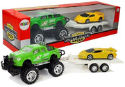 Set vozila  - žuti sportski automobili i zeleni terenski automobili s trenjem 