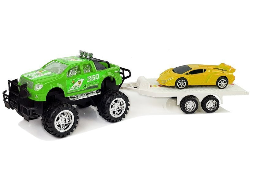 Set vozila  - žuti sportski automobili i zeleni terenski automobili s trenjem 