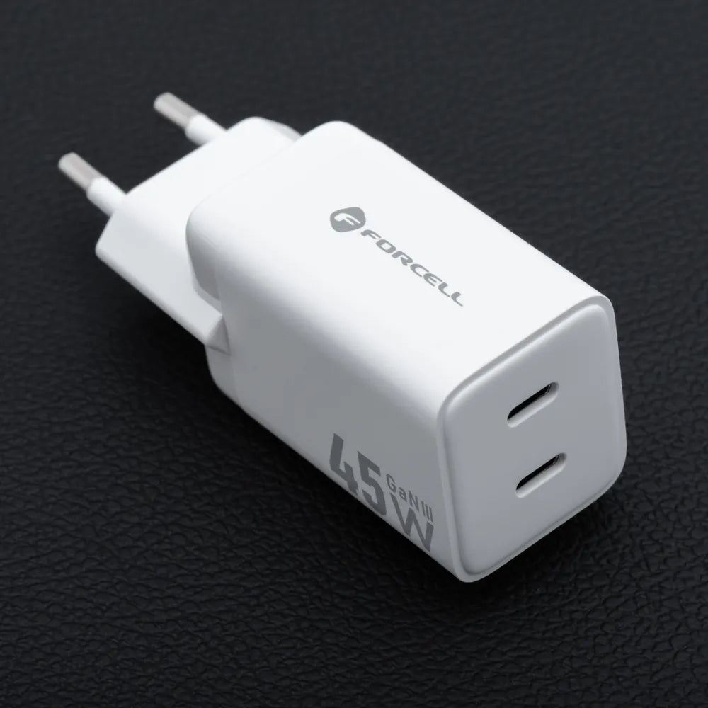 Nabíječka na telefon Forcell F-Energy Mini GaN III 2 x USB C PD QC4.0 45W VT-36B bílá