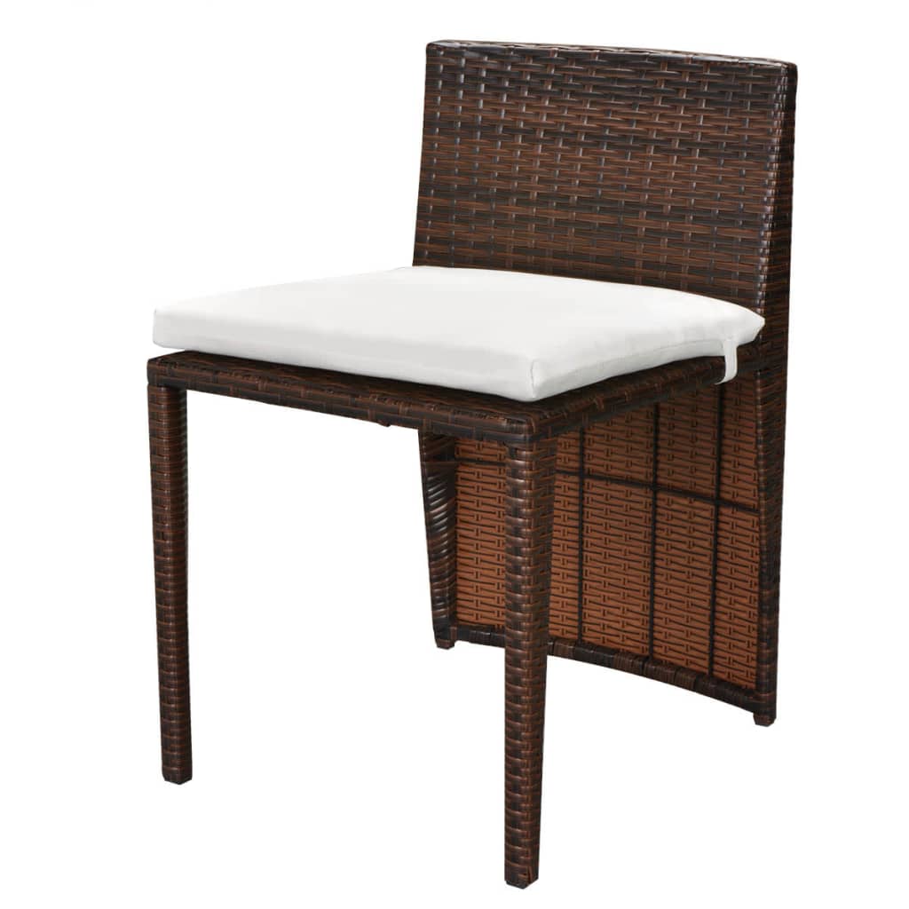 3-Dijelni bistro set od poliratana s jastucima smeđi