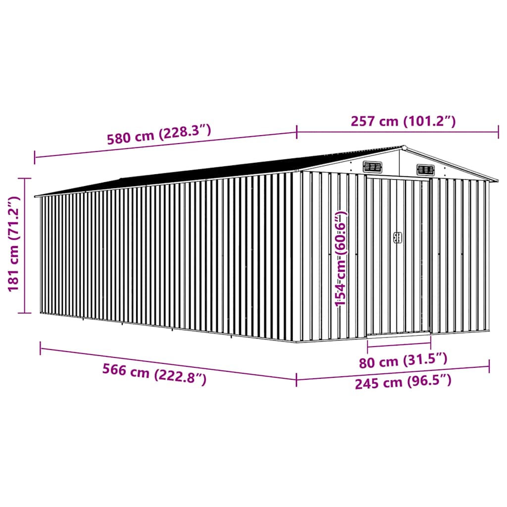 Vrtno spremište 257 x 580 x 181 cm metalno smeđe