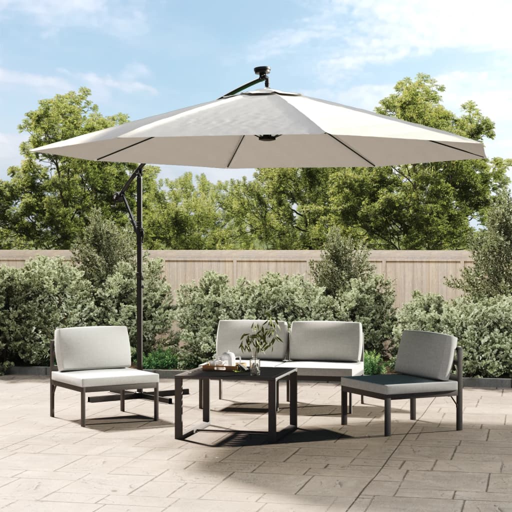 Konzolni vrtni suncobran LED s metalnim stupom 350 cm krem