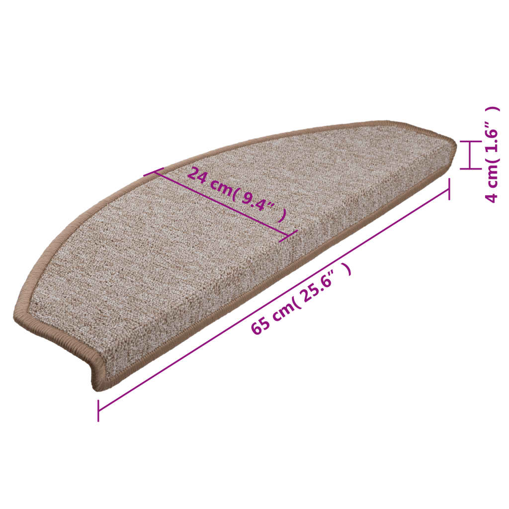 Prostirke za stepenice 15 kom 65x24x4 cm svijetlosmeđe poluokrugle velike