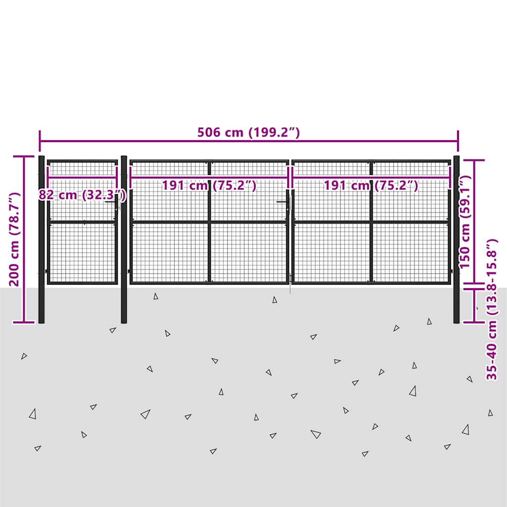Vrtna vrata čelična 500 x 150 cm antracit