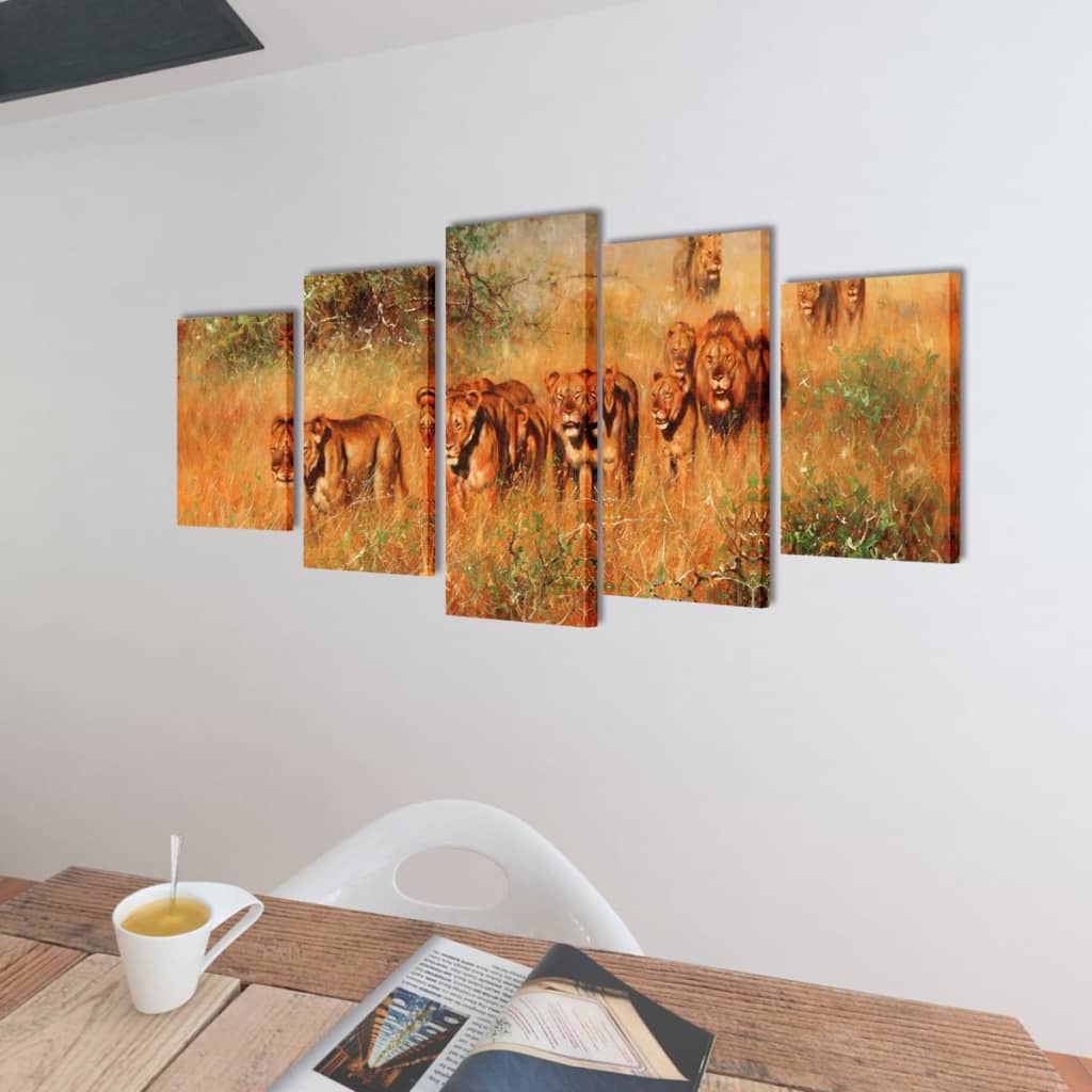 Zidne Slike na Platnu Set s Printom Lavovi 100 x 50 cm