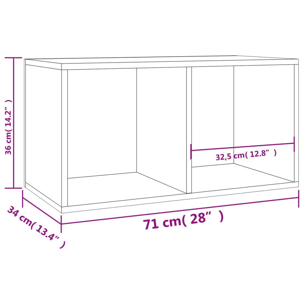 Kutija za pohranu vinilnih ploča boja hrasta 71x34x36 cm drvena