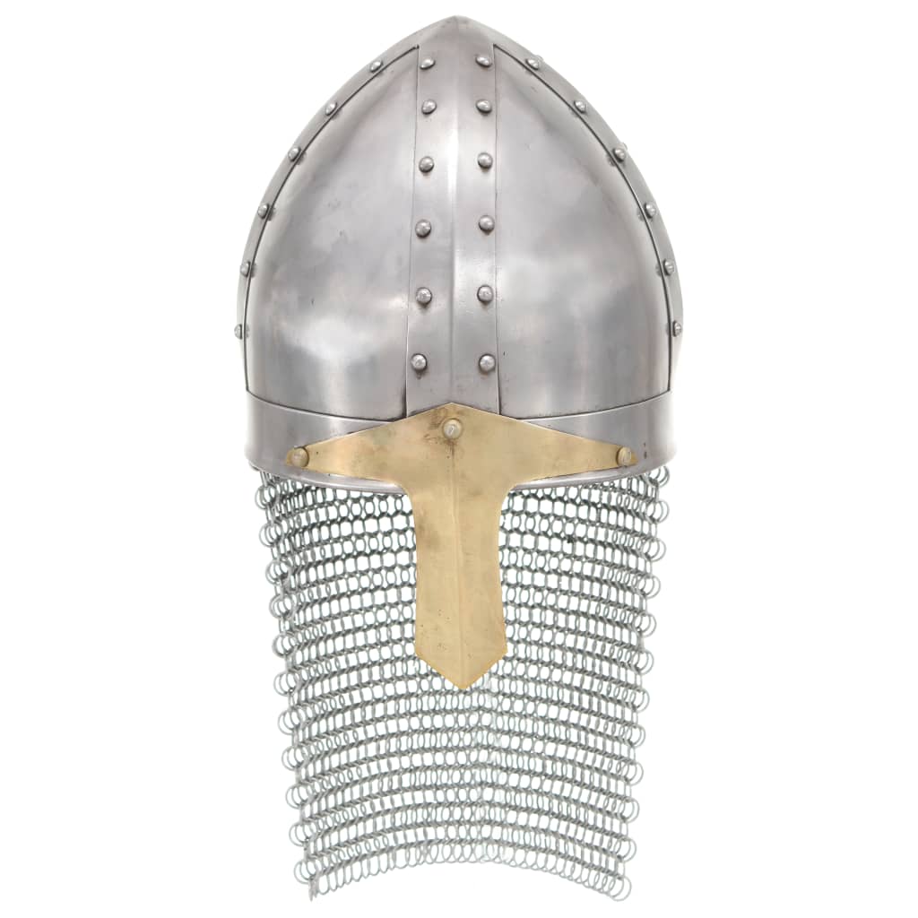 Replika križarske viteške kacige za LARP srebrna čelična