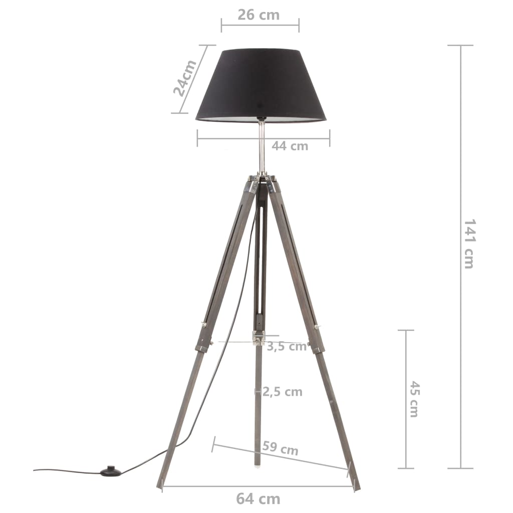 Podna svjetiljka s tronošcem crno-zlatna od tikovine 141 cm