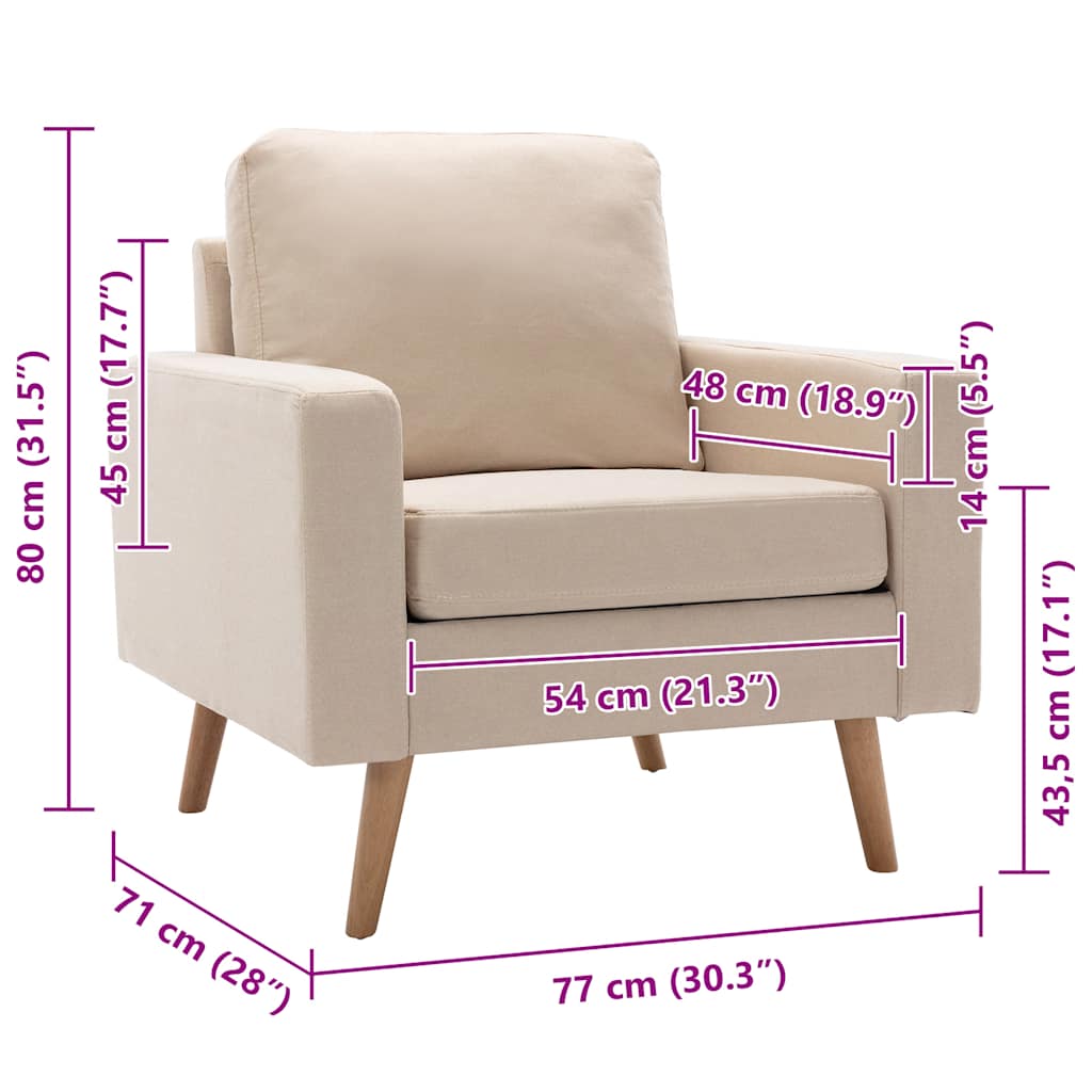 Fotelja od tkanine krem