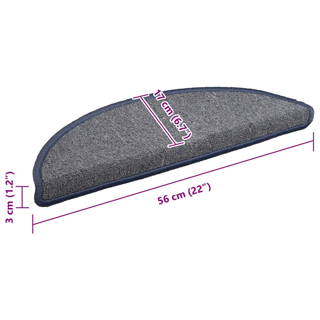 Prostirke za stepenice 15 kom 56x17x3 cm svijetlo sive i plave poluokrugle