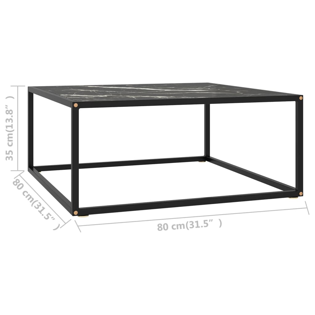 Stolić za kavu crni s crnim mramornim staklom 80 x 80 x 35 cm