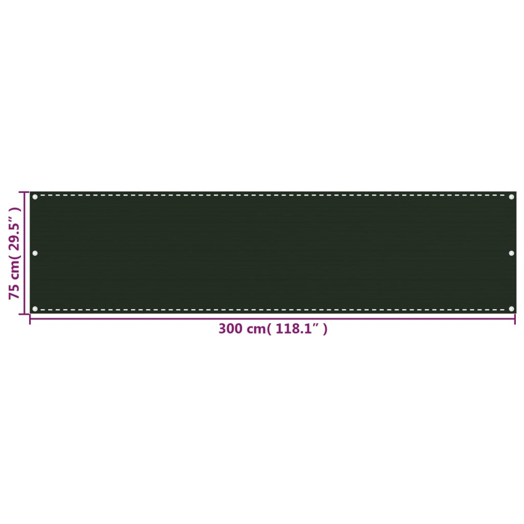 Balkonski zastor tamnozeleni 75 x 300 cm HDPE