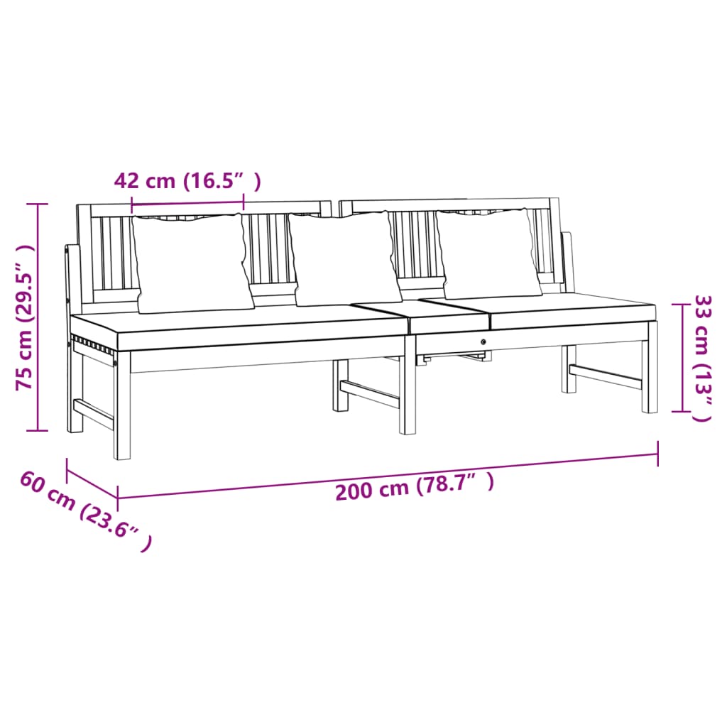 Dnevni ležaj s krem jastukom 200x60x75 cm masivno drvo bagrema
