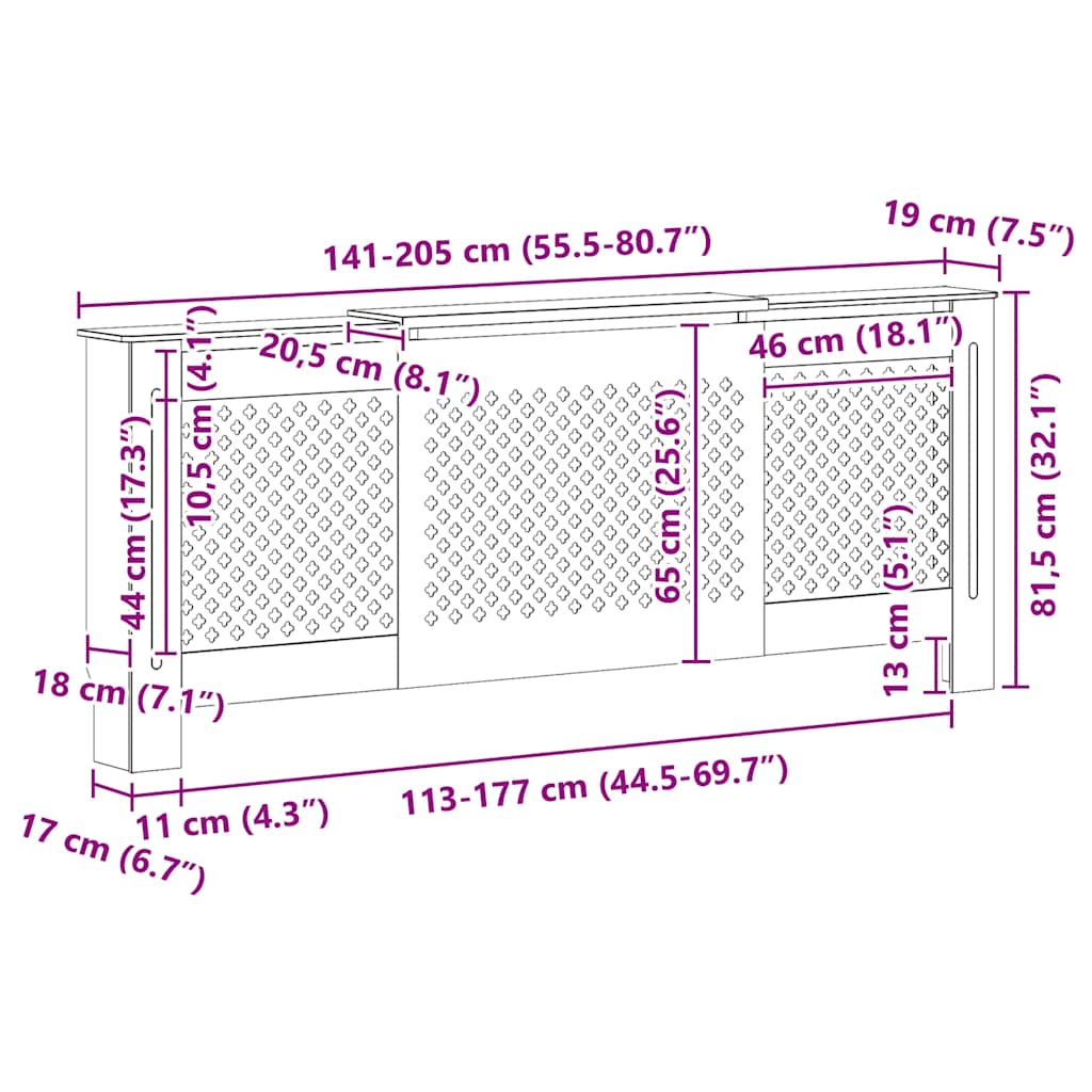 Pokrov za radijator MDF crni 205 cm